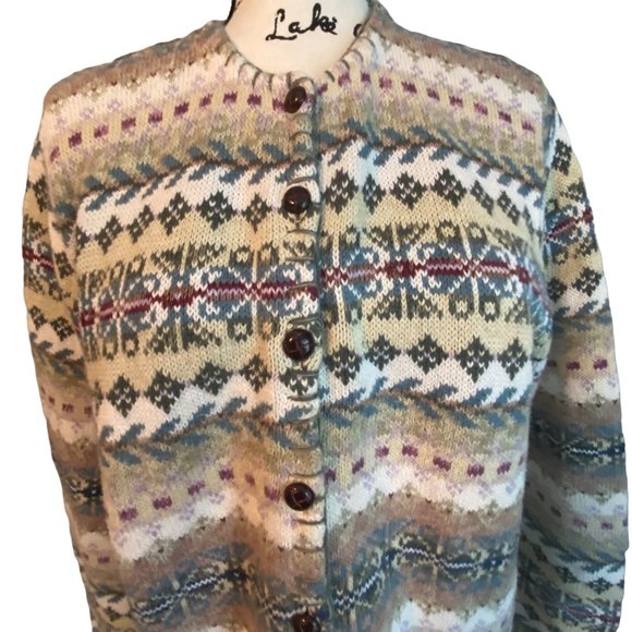 Vintage 90s Tiara International Ramie Cotton Fair Isle Sweater Sz Medium - Picture 5 of 9